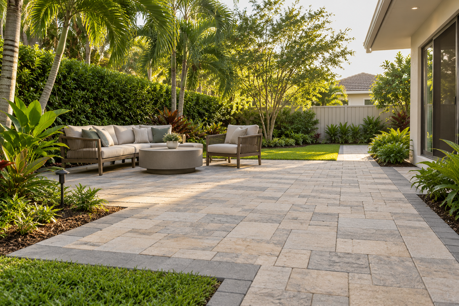 Illustrative finished paver patio in a Florida backyard